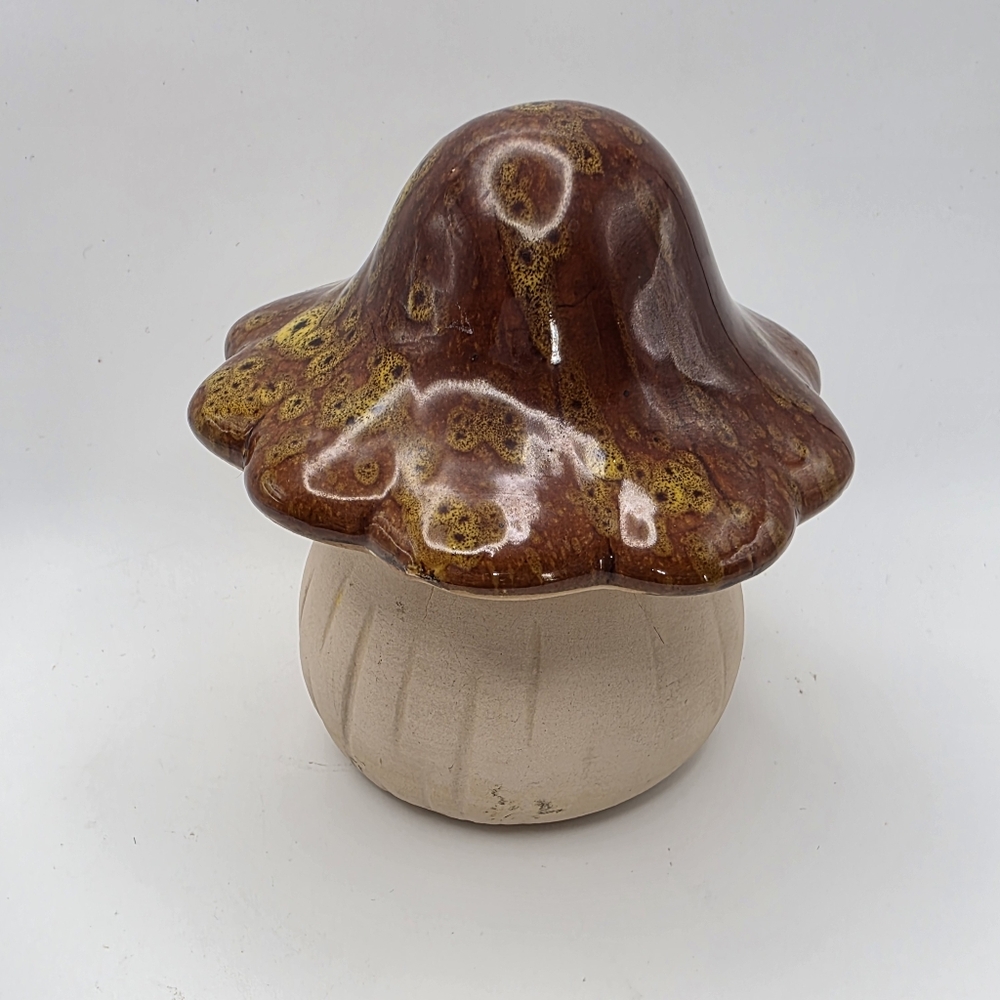 Ceramic Mushroom Painted Glazed 4" High Statue Fairy Garden